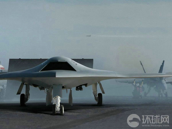 資料圖：X-47B無人機(jī)在航母上起降想象圖。