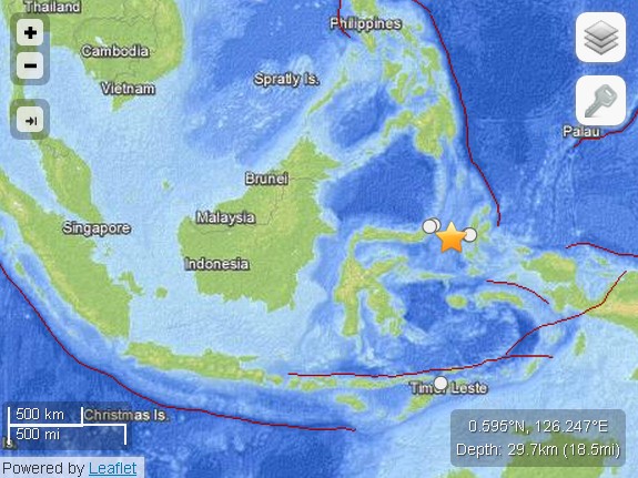 印尼海域發(fā)生5.8級(jí)地震震源深度29.7公里（圖）